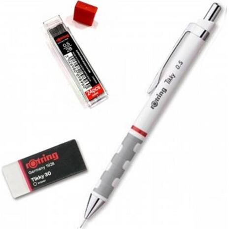Μηχανικό μολύβι ROTRING Tikky 0.5 mm λευκό + δώρο μύτες και γόμα tikky 30